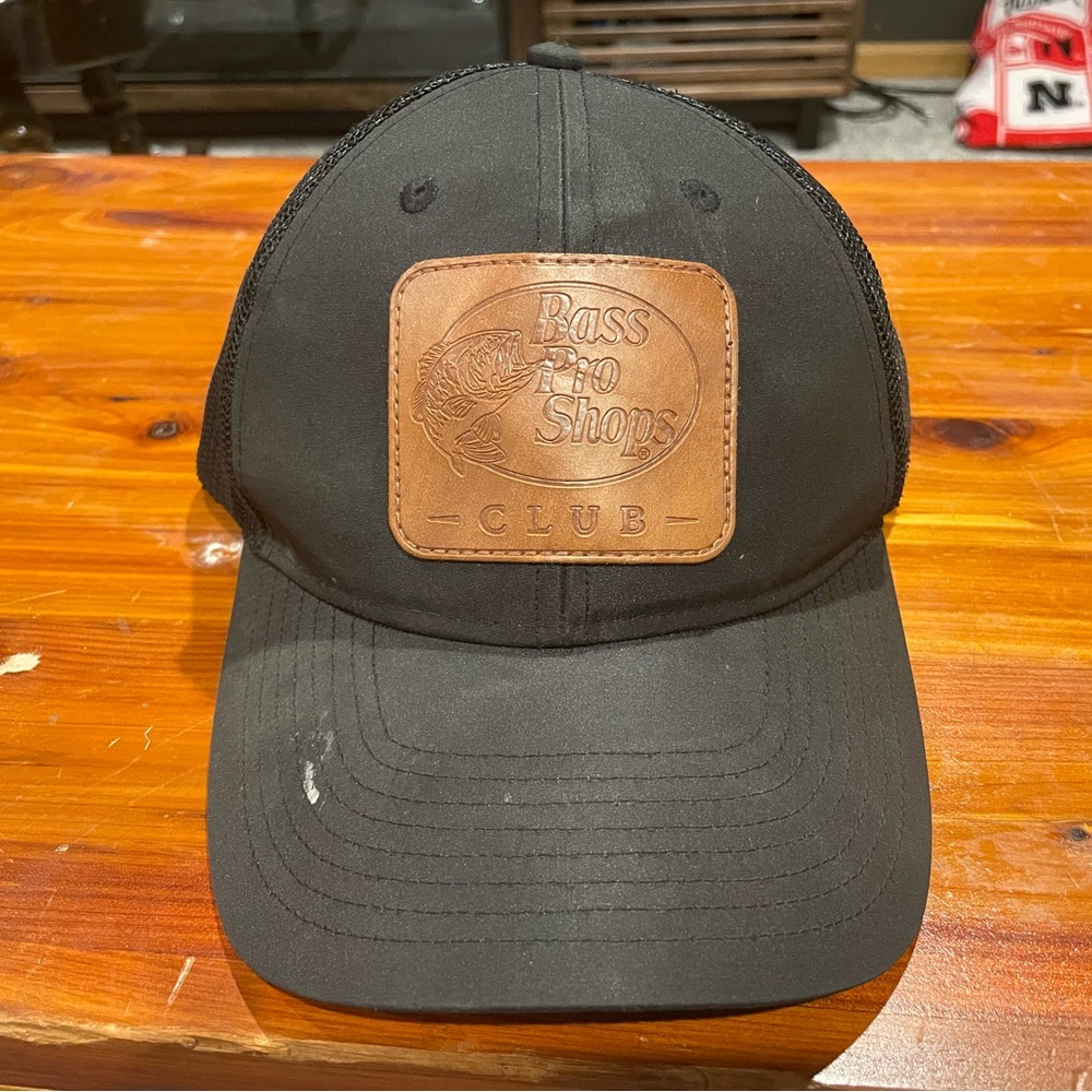 Bass Pro Shops Black and Brown Hat with Leather Patch